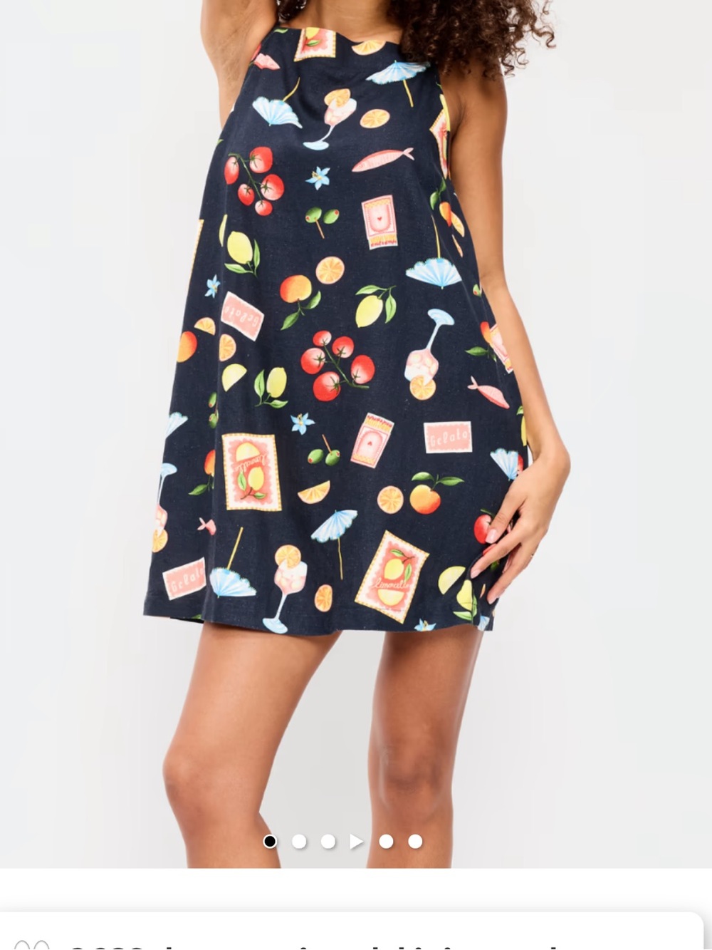 NWT Old Navy Linen-Blend Apron-Neck Mini Shift Dress Fruit Print SZE LARGE VACAY